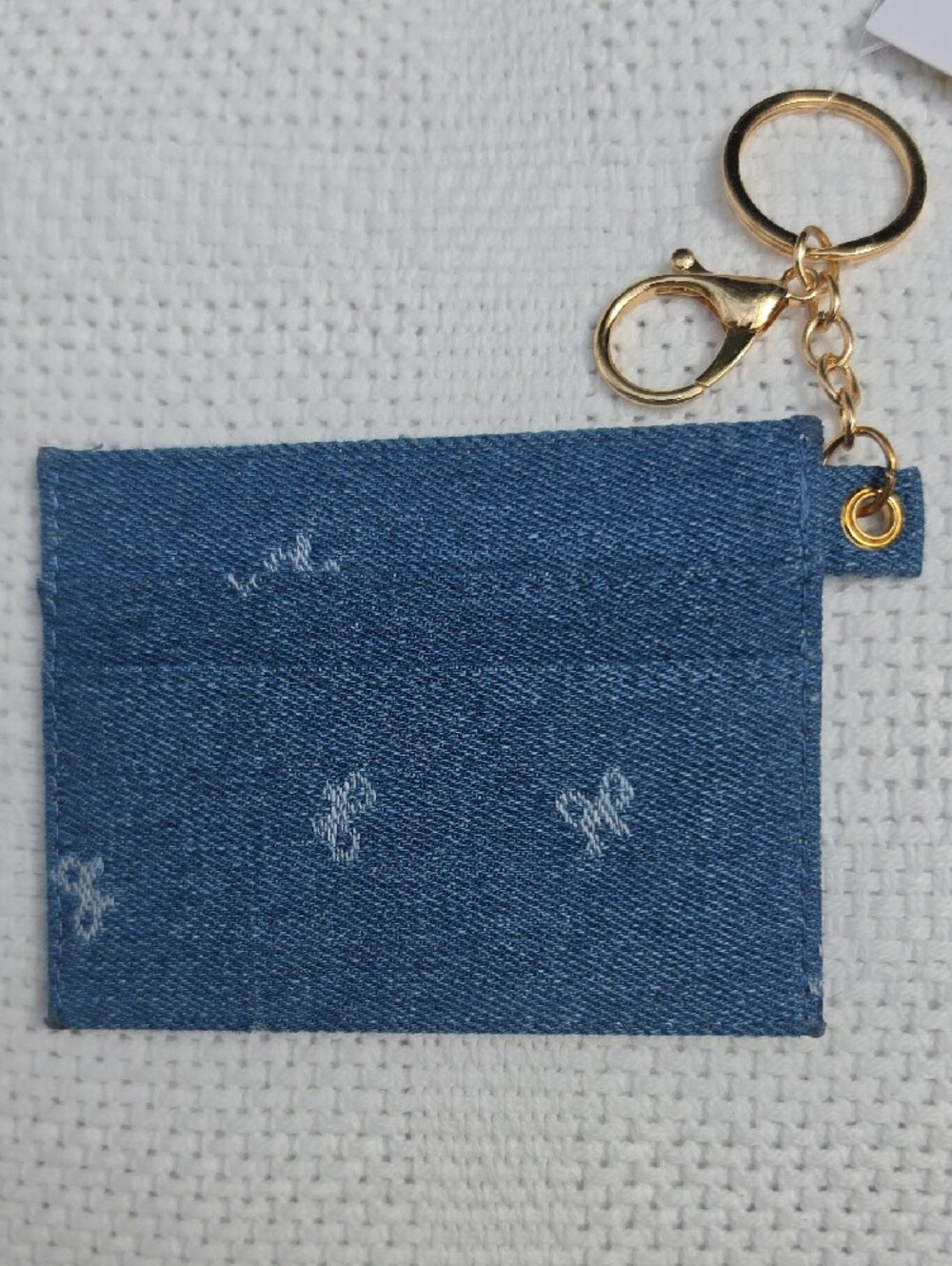 Denim Card Holder with Gold Keychain and Clasp